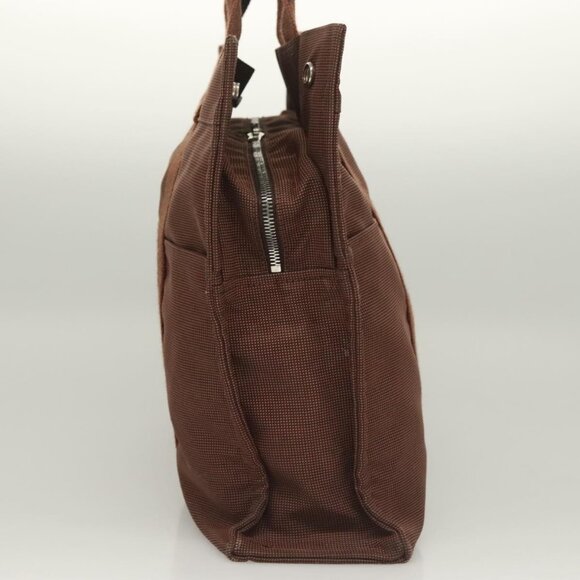 HERMES Her Line MM Tote Bag Canvas Brown Silver Auth - Picture 9 of 16
